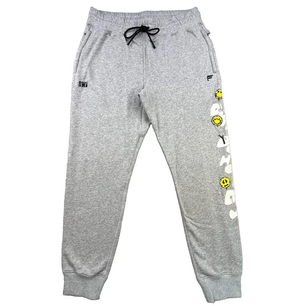 Fabletics The Year Round Terry Jogger Sweatpants Mens XL Gray Smiley Face